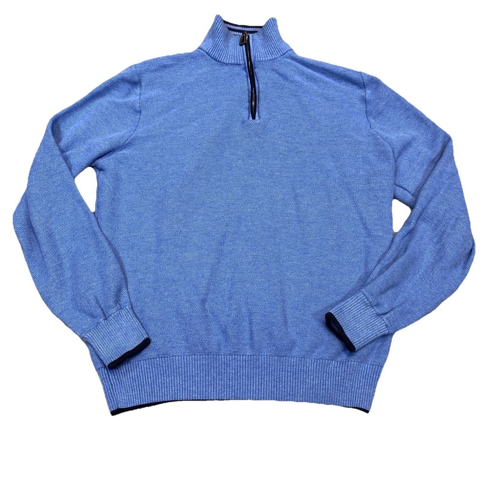 TailorByrd Sweater Mens Large Blue Knit 1/4 Zip Golf long Sleeve Pullover Preppy